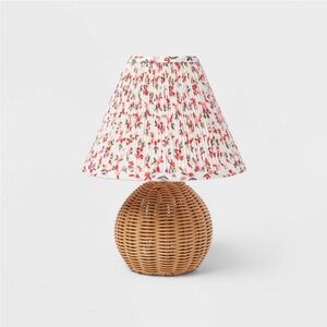 Round Faux Rattan Kids' Lamp with Pleated Floral Shade -Pillowfort